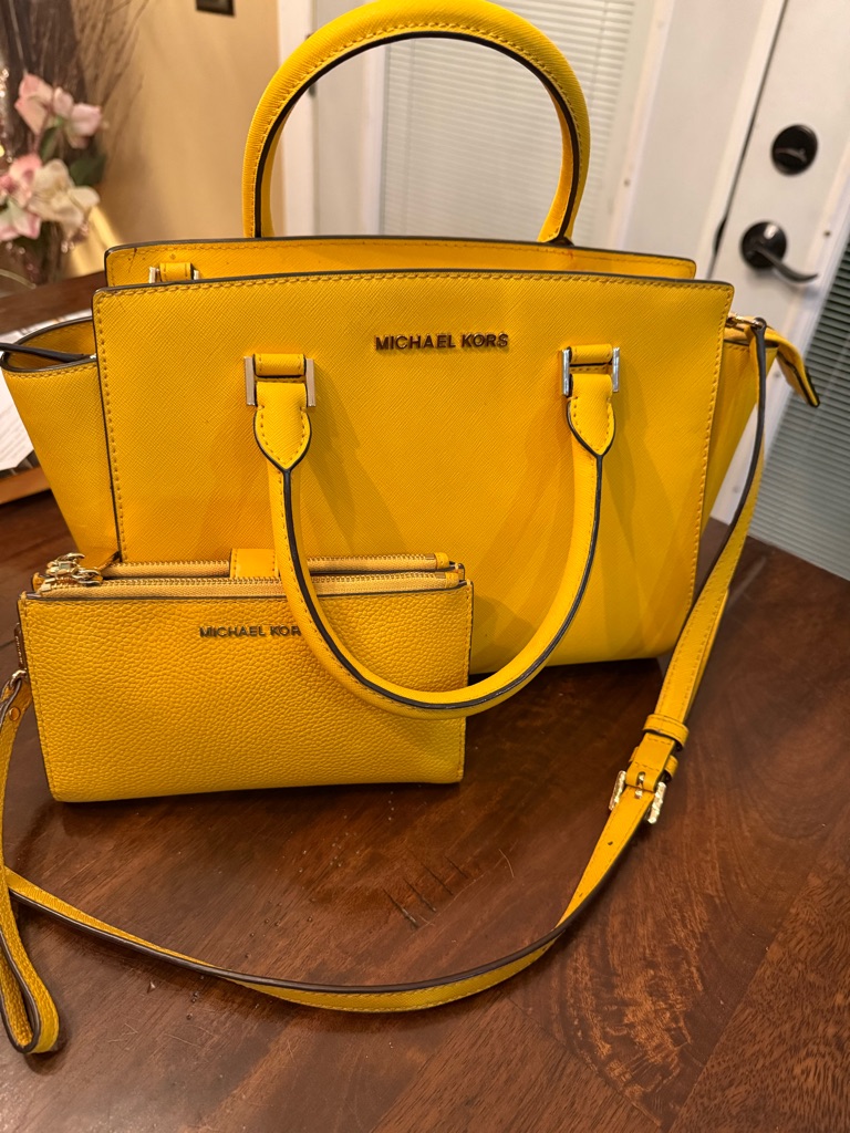 Michael Kors Yellow Saffiano Satchel With Matching Wristlet